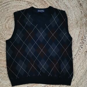 Mens Brooks Brothers argyle sweater Italian merino wool vest old money Size L
